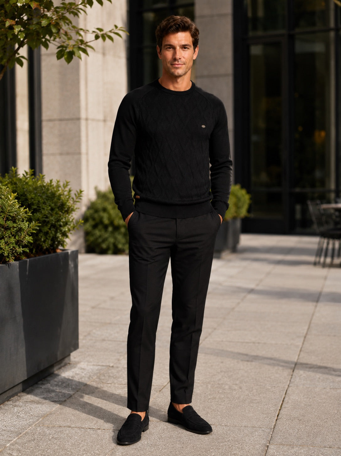 Men’s Argyle Jumper Crewneck Long Sleeve Knit Warm Winter Pullover for Business Casual and Everyday Wear