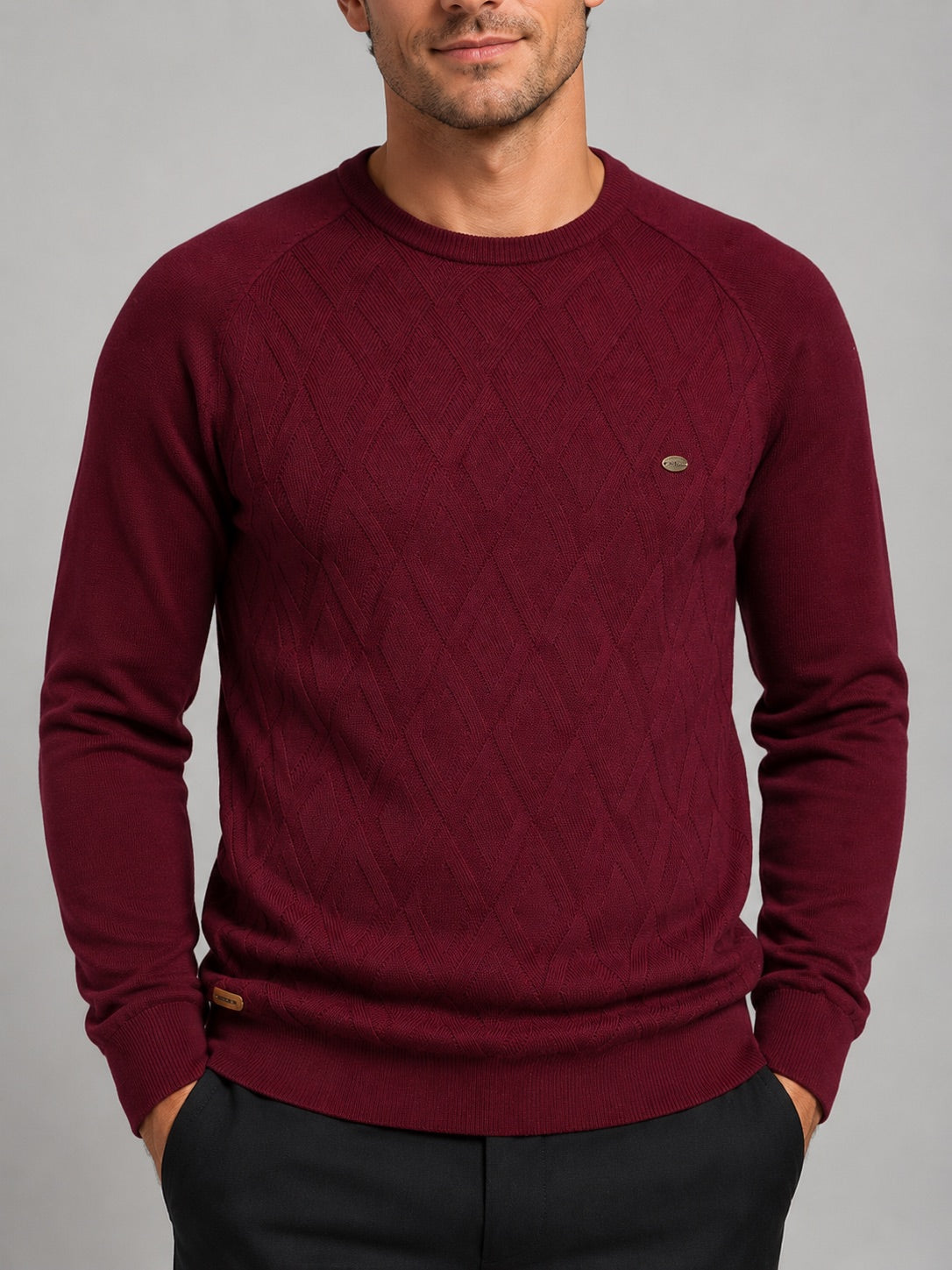 Men’s Argyle Jumper Crewneck Long Sleeve Knit Warm Winter Pullover for Business Casual and Everyday Wear