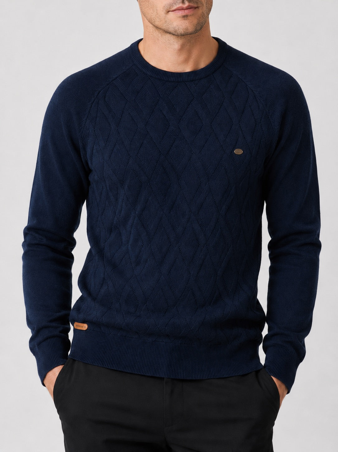 Men’s Argyle Jumper Crewneck Long Sleeve Knit Warm Winter Pullover for Business Casual and Everyday Wear