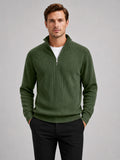 Men’s Quarter Zip Jumper Ribbed Stand Collar Long Sleeve Knit Autumn Winter Pullover for Business Casual and Everyday Wear