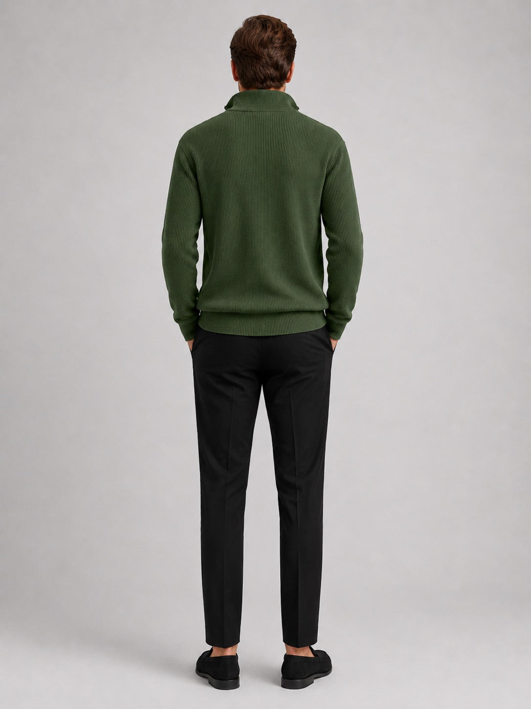 Men’s Quarter Zip Jumper Ribbed Stand Collar Long Sleeve Knit Autumn Winter Pullover for Business Casual and Everyday Wear