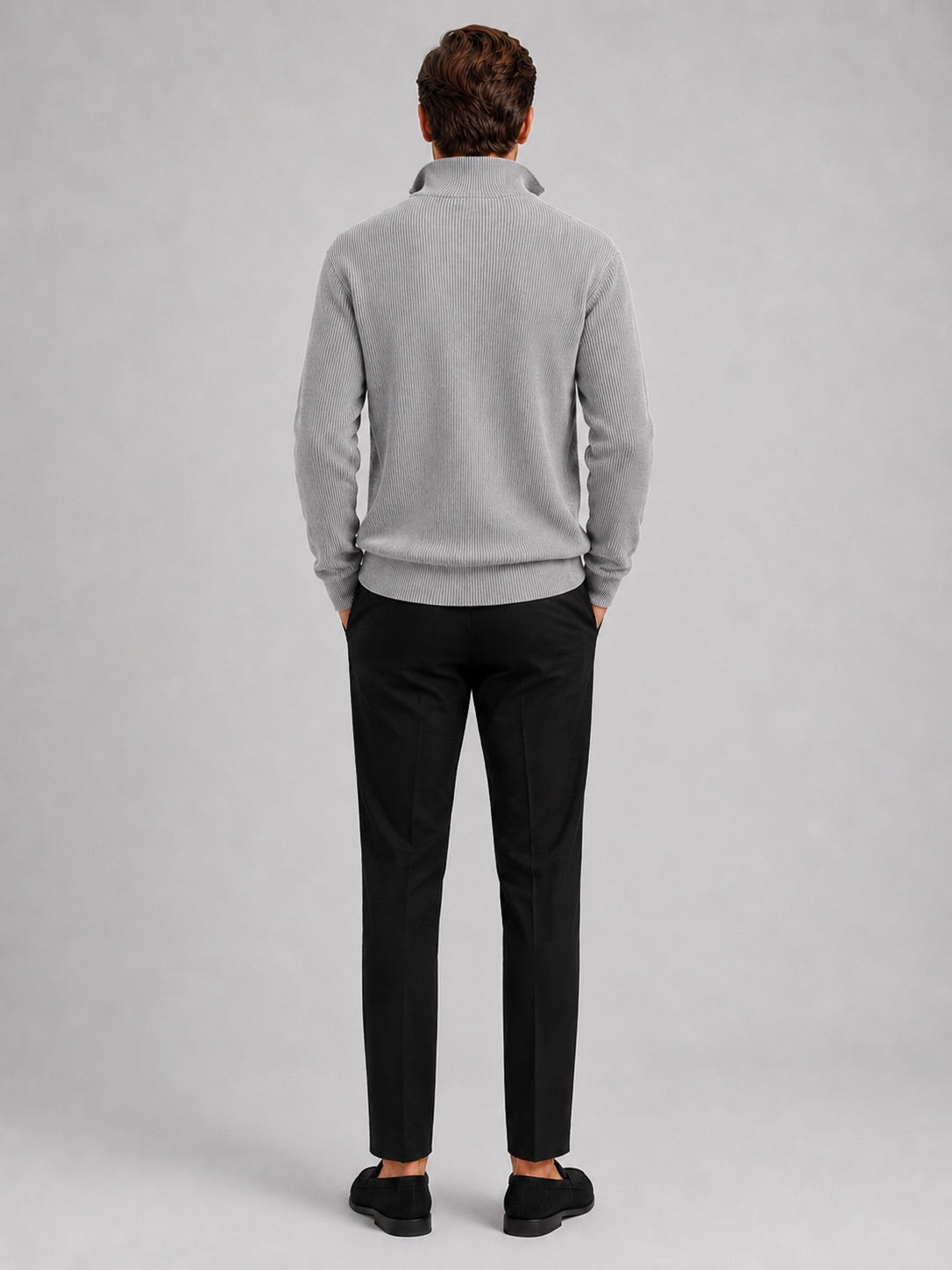 Men’s Quarter Zip Jumper Ribbed Stand Collar Long Sleeve Knit Autumn Winter Pullover for Business Casual and Everyday Wear