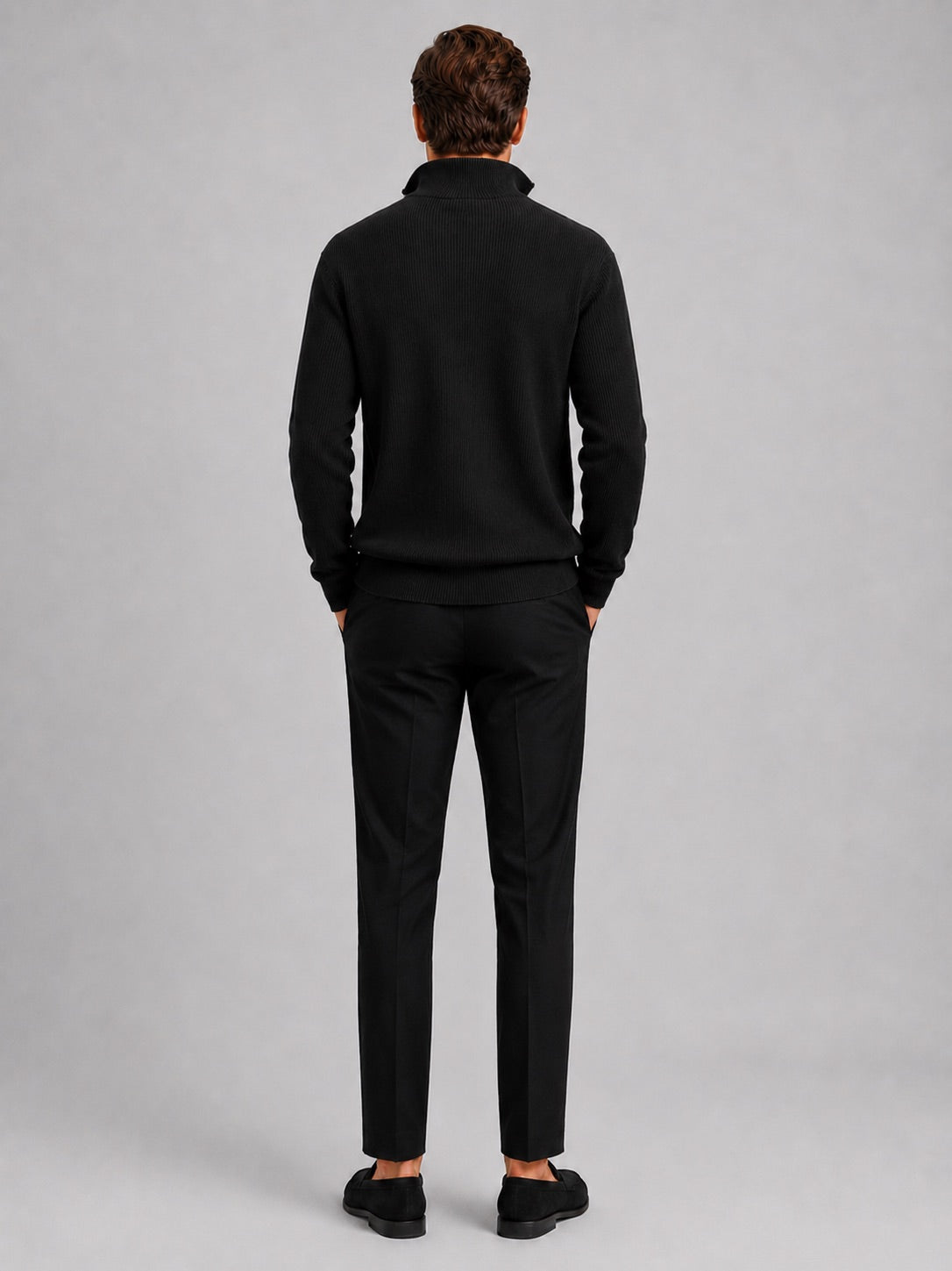 Men’s Quarter Zip Jumper Ribbed Stand Collar Long Sleeve Knit Autumn Winter Pullover for Business Casual and Everyday Wear