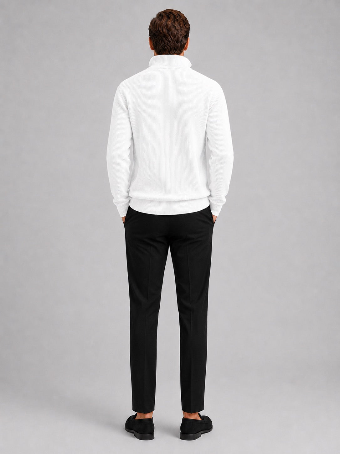 Men’s Quarter Zip Jumper Ribbed Stand Collar Long Sleeve Knit Autumn Winter Pullover for Business Casual and Everyday Wear