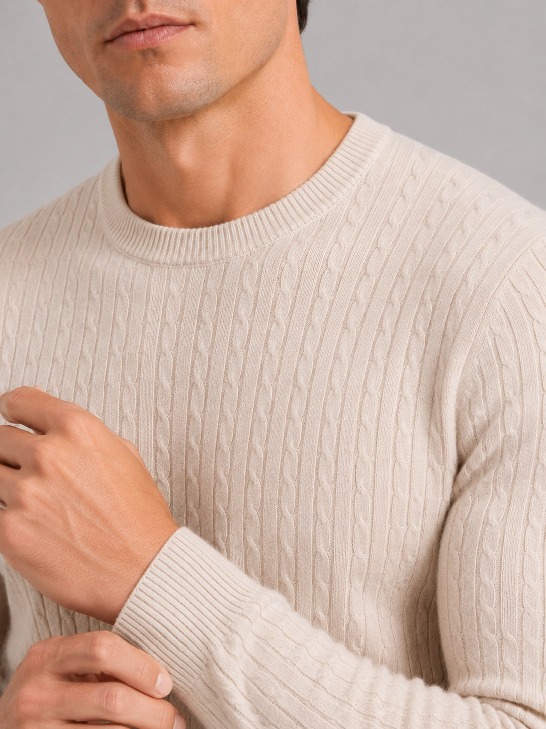 Men’s Cable Knit Crewneck Jumper Long Sleeve Lightweight Spring Pullover for Business Casual and Everyday Wear