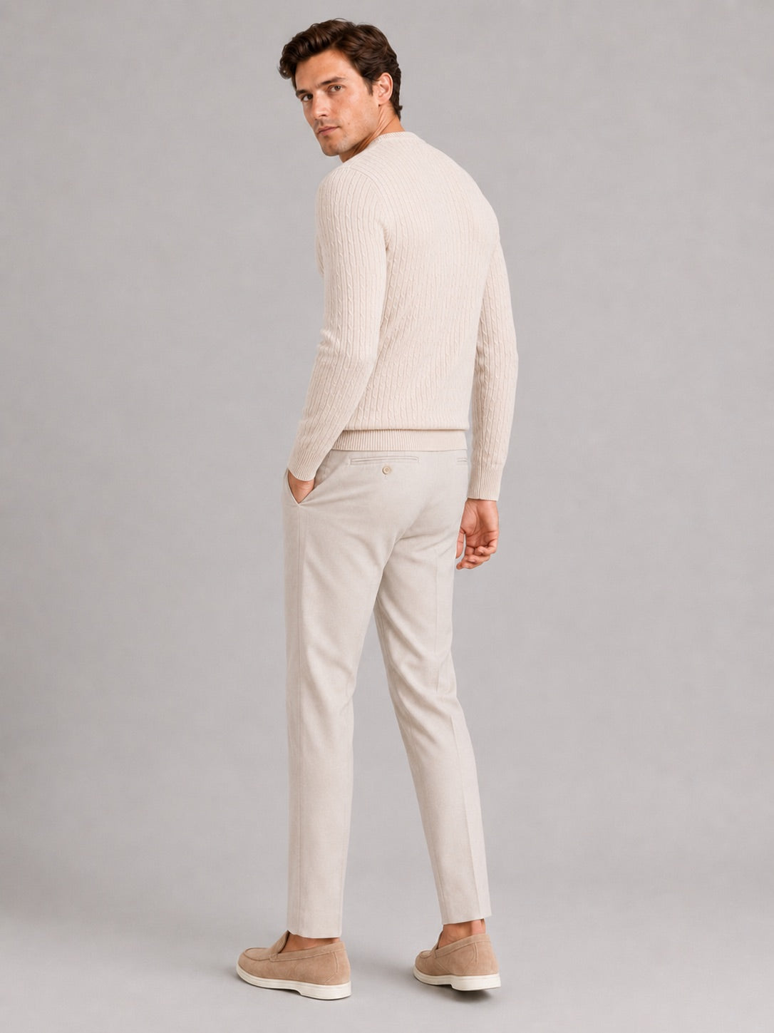 Men’s Cable Knit Crewneck Jumper Long Sleeve Lightweight Spring Pullover for Business Casual and Everyday Wear