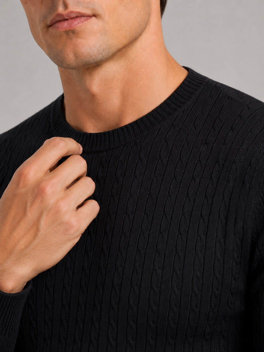 Men’s Cable Knit Crewneck Jumper Long Sleeve Lightweight Spring Pullover for Business Casual and Everyday Wear