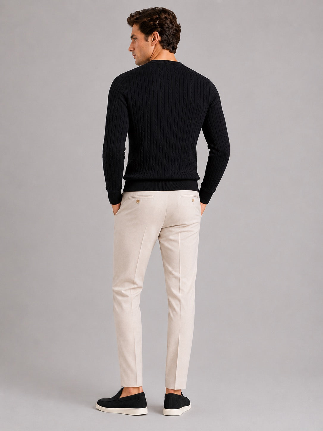 Men’s Cable Knit Crewneck Jumper Long Sleeve Lightweight Spring Pullover for Business Casual and Everyday Wear