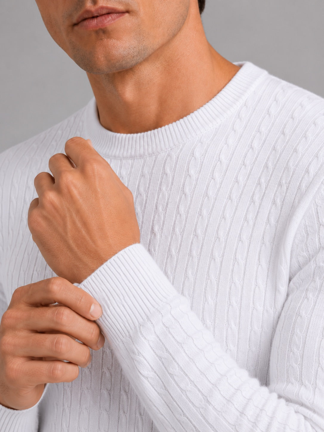 Men’s Cable Knit Crewneck Jumper Long Sleeve Lightweight Spring Pullover for Business Casual and Everyday Wear