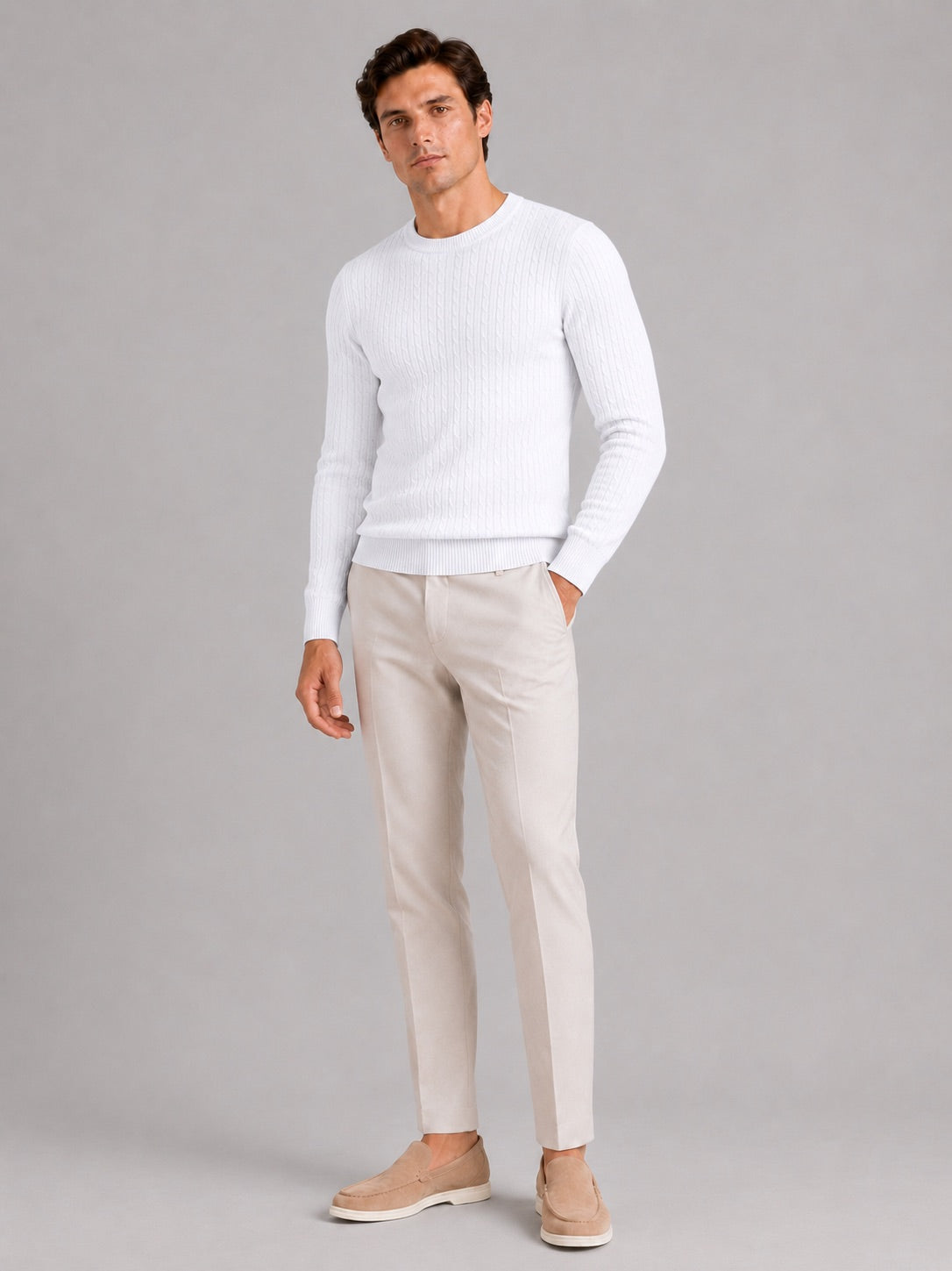 Men’s Cable Knit Crewneck Jumper Long Sleeve Lightweight Spring Pullover for Business Casual and Everyday Wear
