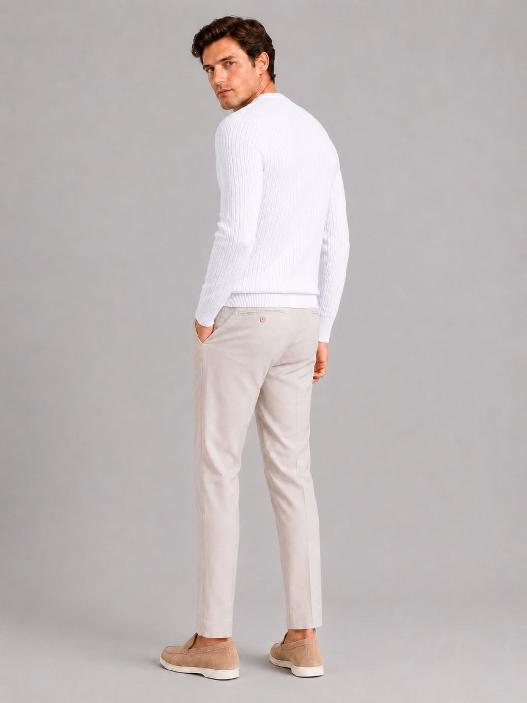 Men’s Cable Knit Crewneck Jumper Long Sleeve Lightweight Spring Pullover for Business Casual and Everyday Wear