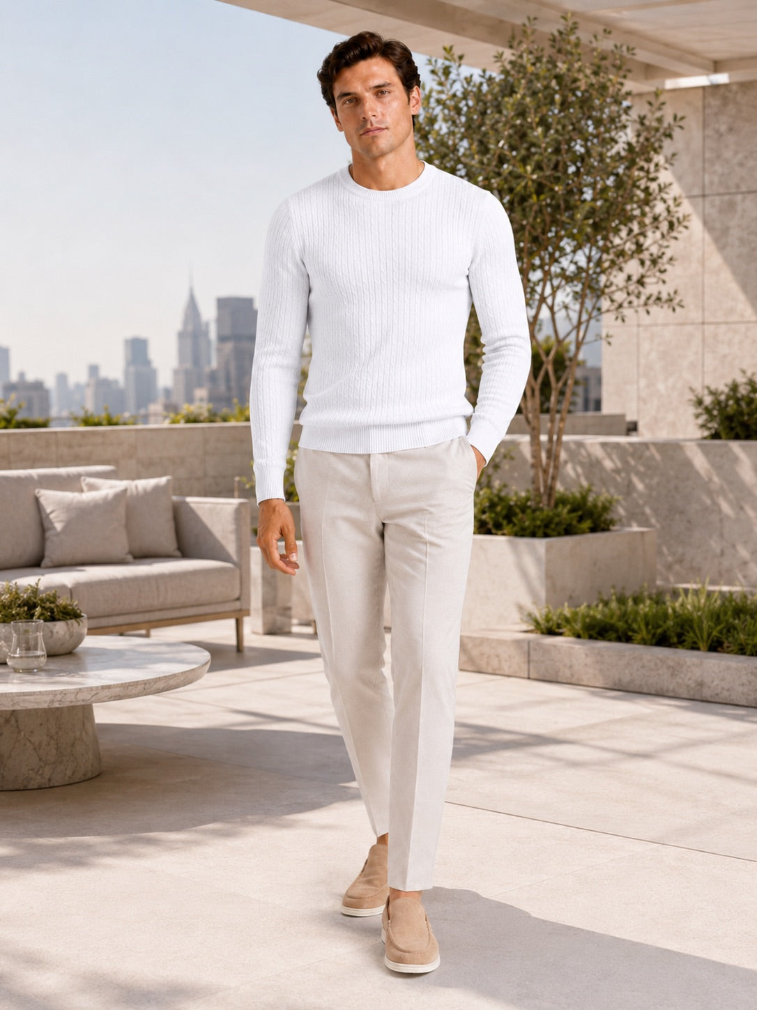 Men’s Cable Knit Crewneck Jumper Long Sleeve Lightweight Spring Pullover for Business Casual and Everyday Wear