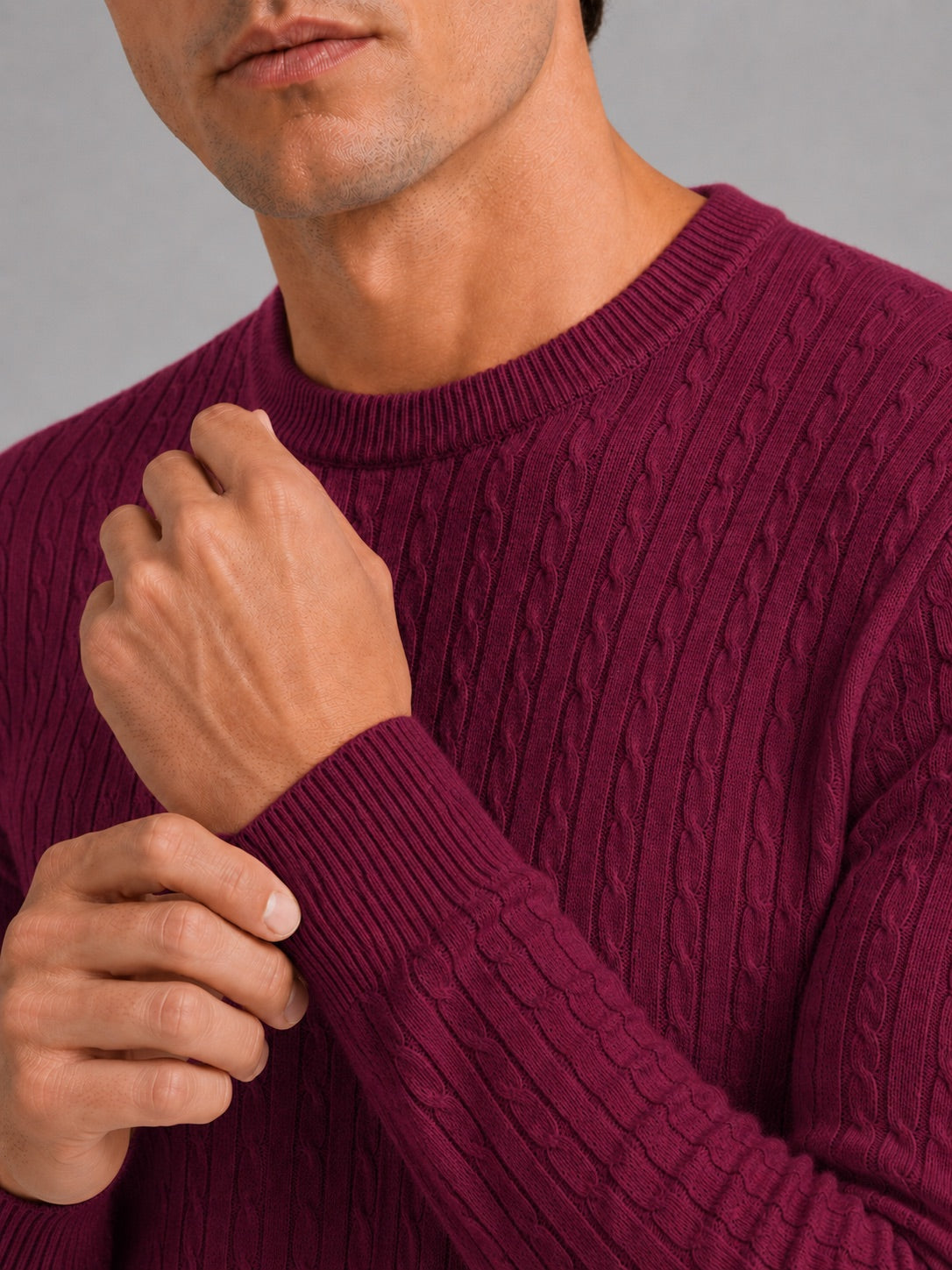 Men’s Cable Knit Crewneck Jumper Long Sleeve Lightweight Spring Pullover for Business Casual and Everyday Wear