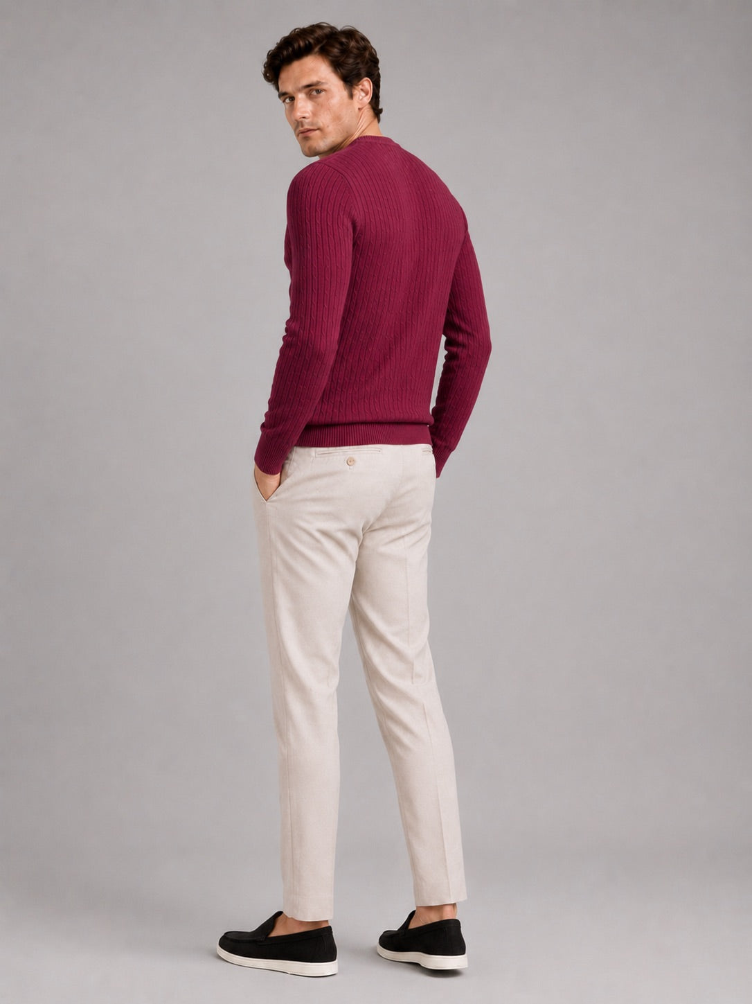 Men’s Cable Knit Crewneck Jumper Long Sleeve Lightweight Spring Pullover for Business Casual and Everyday Wear