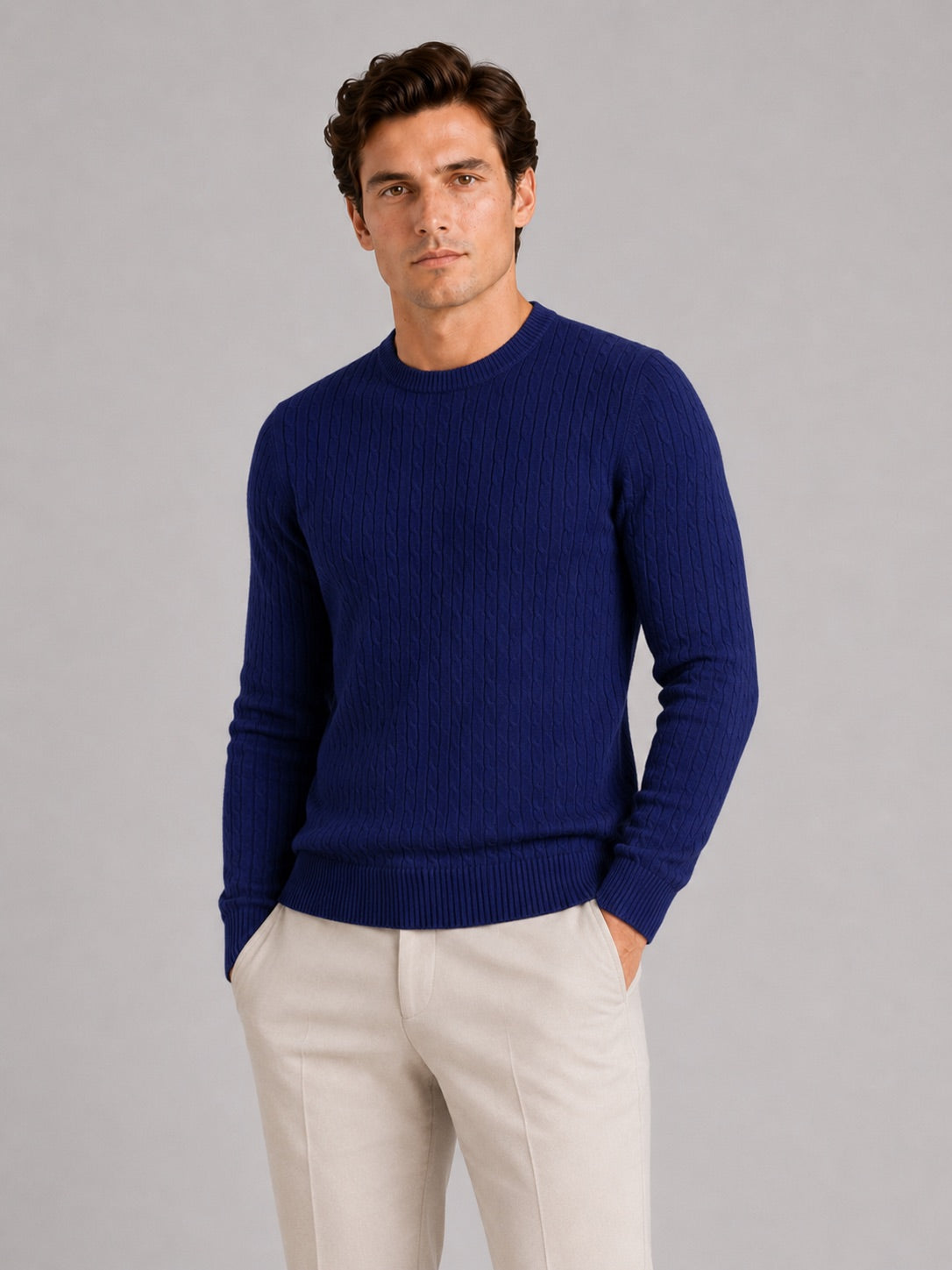 Men’s Cable Knit Crewneck Jumper Long Sleeve Lightweight Spring Pullover for Business Casual and Everyday Wear