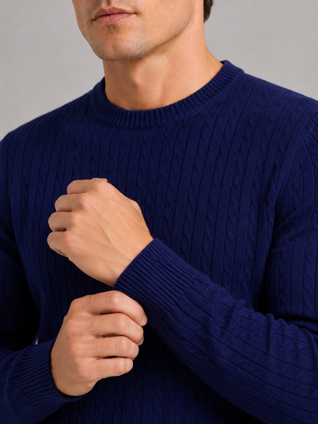 Men’s Cable Knit Crewneck Jumper Long Sleeve Lightweight Spring Pullover for Business Casual and Everyday Wear