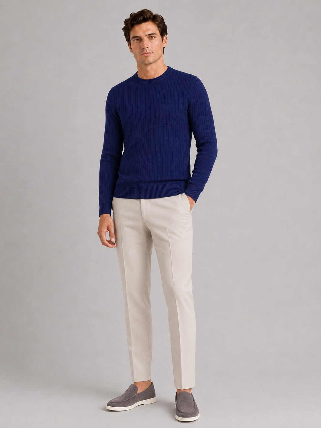 Men’s Cable Knit Crewneck Jumper Long Sleeve Lightweight Spring Pullover for Business Casual and Everyday Wear