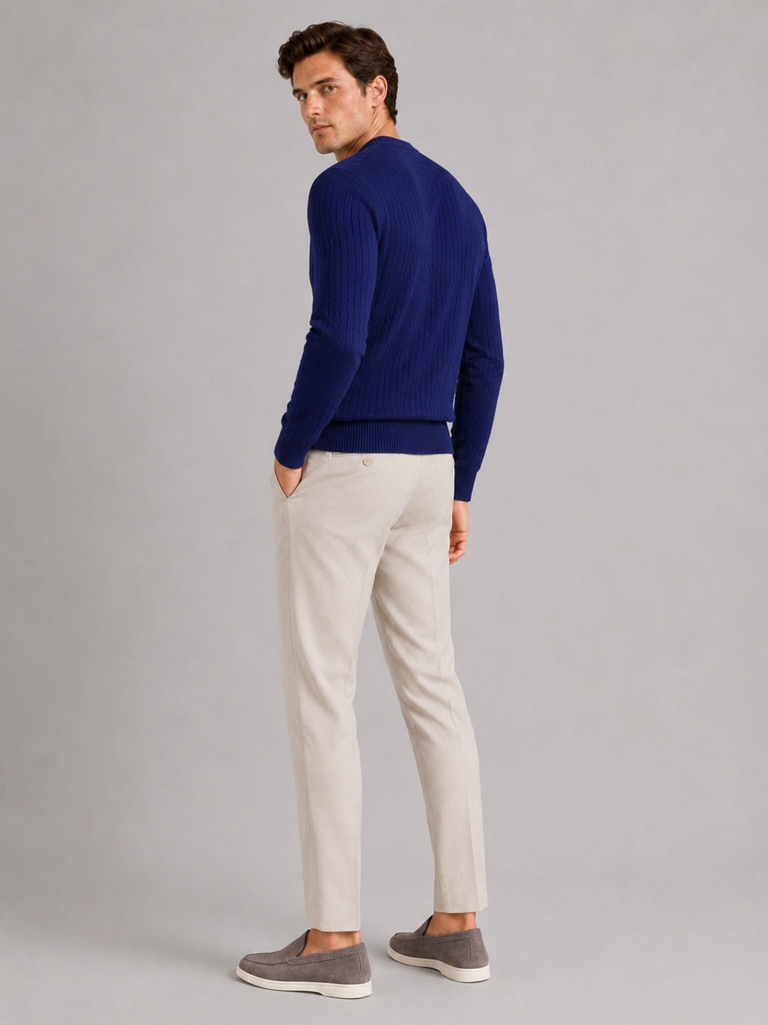 Men’s Cable Knit Crewneck Jumper Long Sleeve Lightweight Spring Pullover for Business Casual and Everyday Wear