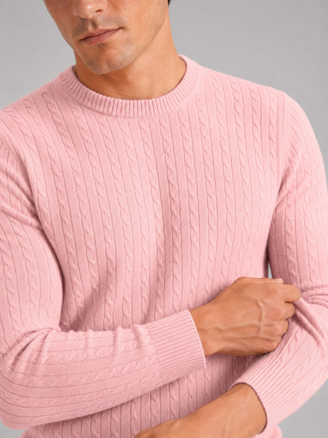 Men’s Cable Knit Crewneck Jumper Long Sleeve Lightweight Spring Pullover for Business Casual and Everyday Wear