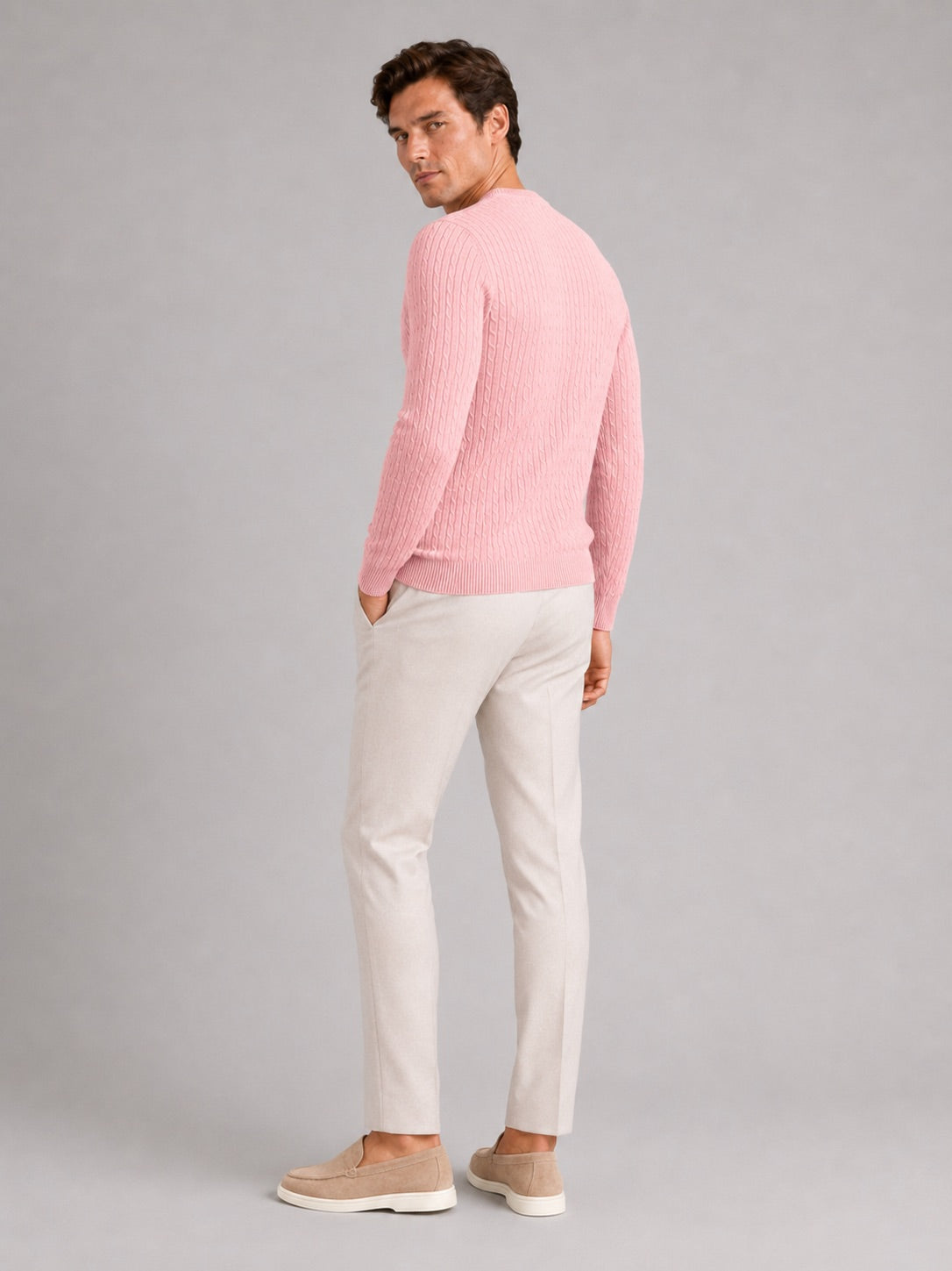 Men’s Cable Knit Crewneck Jumper Long Sleeve Lightweight Spring Pullover for Business Casual and Everyday Wear