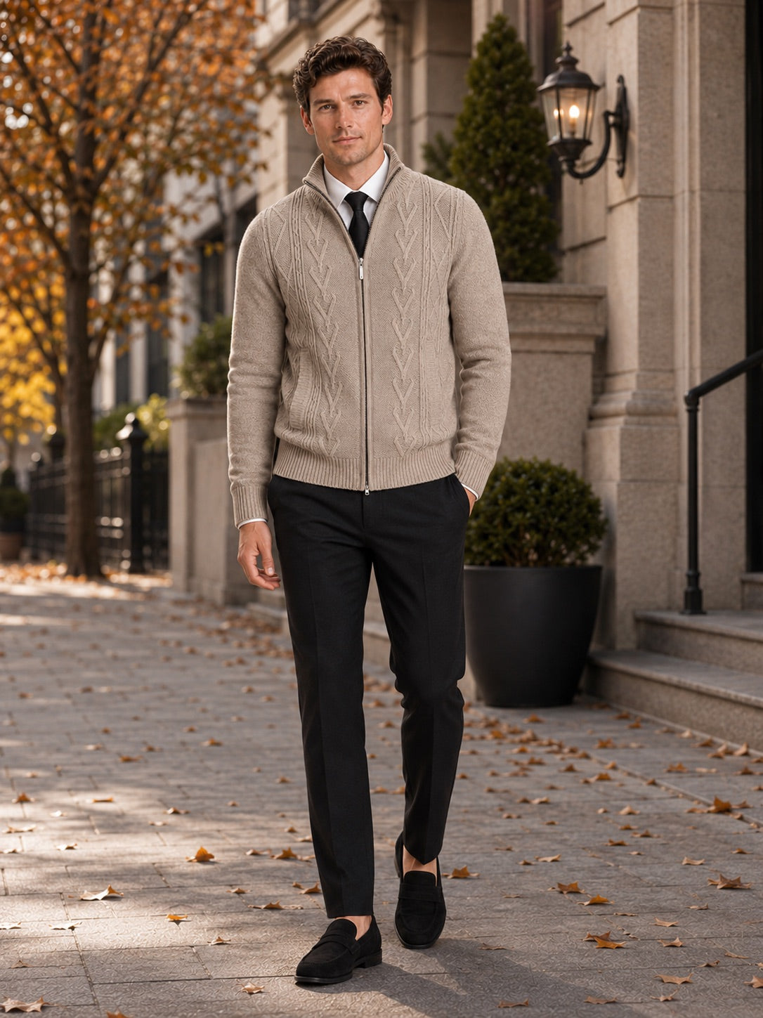 Men’s Knit Stand Collar Full Zip Thick Warm Autumn Winter Jumper for Casual and Everyday Wear