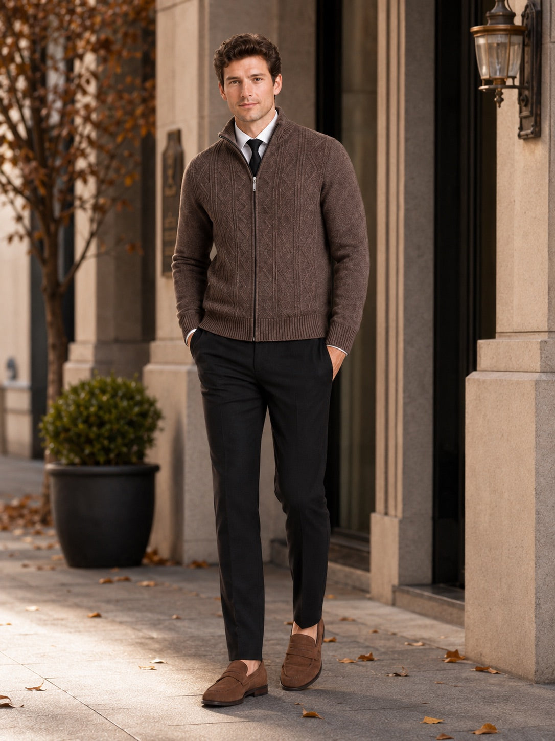 Men’s Knit Stand Collar Full Zip Thick Warm Autumn Winter Jumper for Casual and Everyday Wear