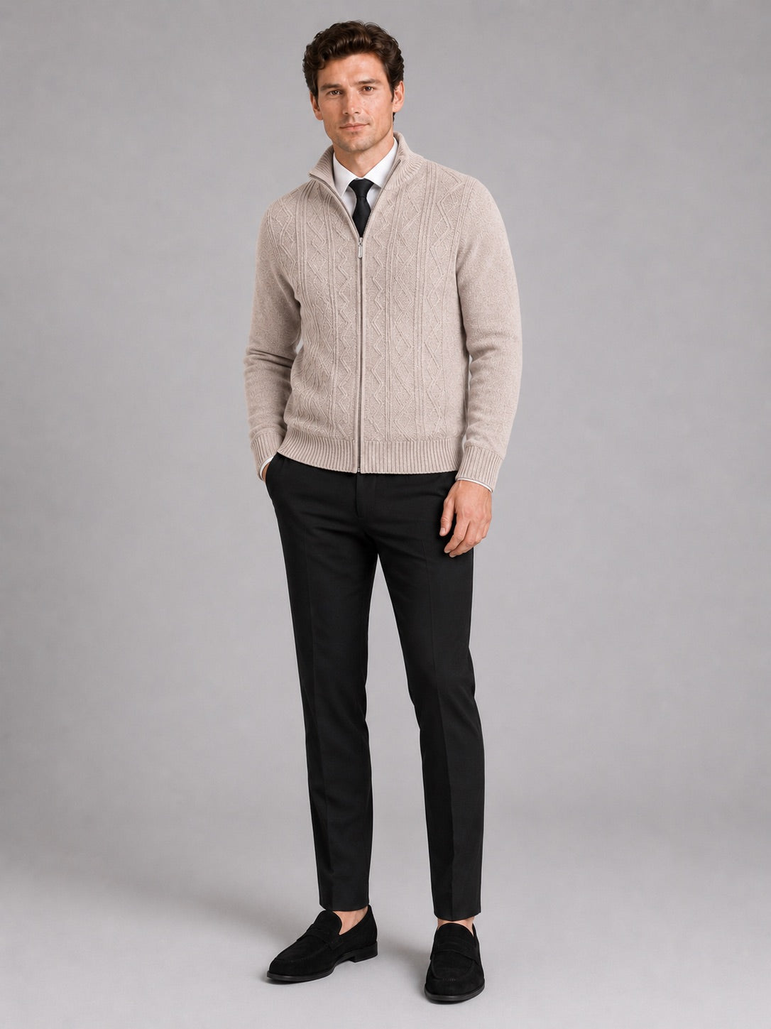 Men’s Knit Stand Collar Full Zip Thick Warm Autumn Winter Jumper for Casual and Everyday Wear