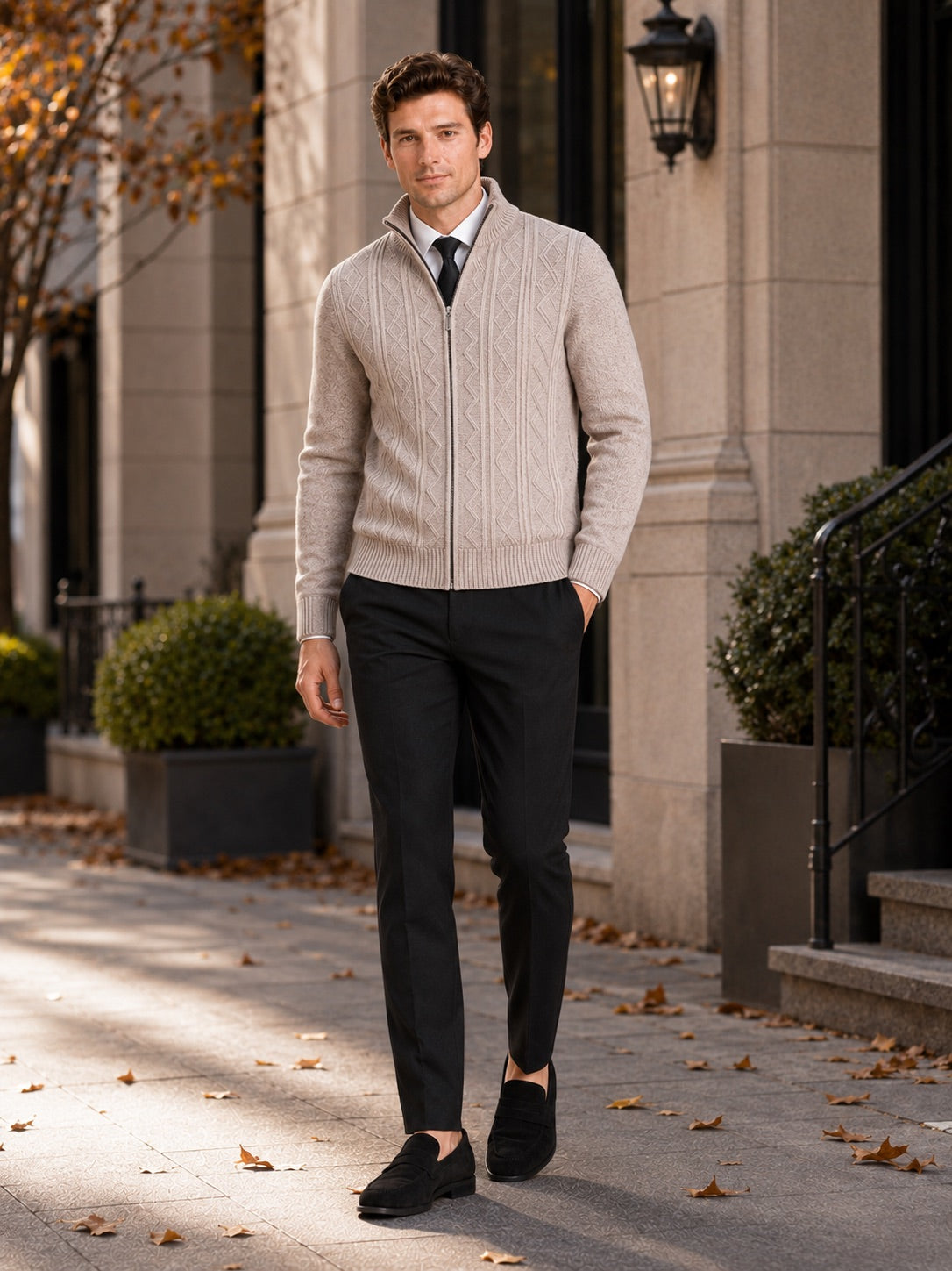 Men’s Knit Stand Collar Full Zip Thick Warm Autumn Winter Jumper for Casual and Everyday Wear