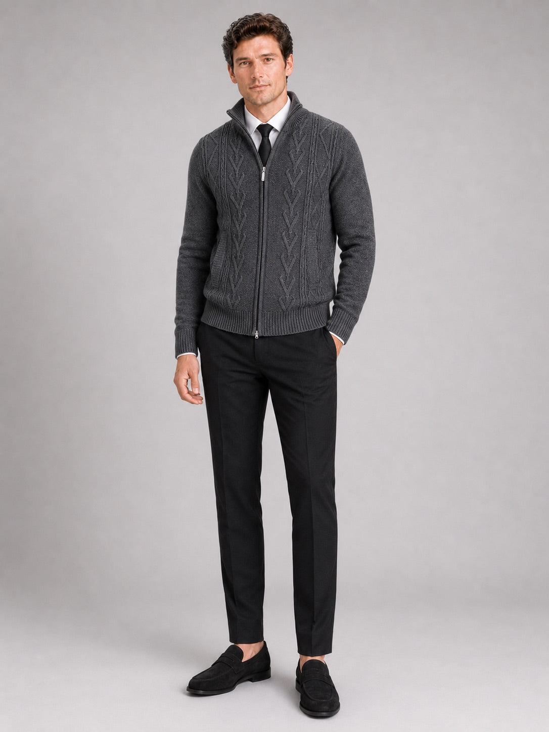 Men’s Knit Stand Collar Full Zip Thick Warm Autumn Winter Jumper for Casual and Everyday Wear
