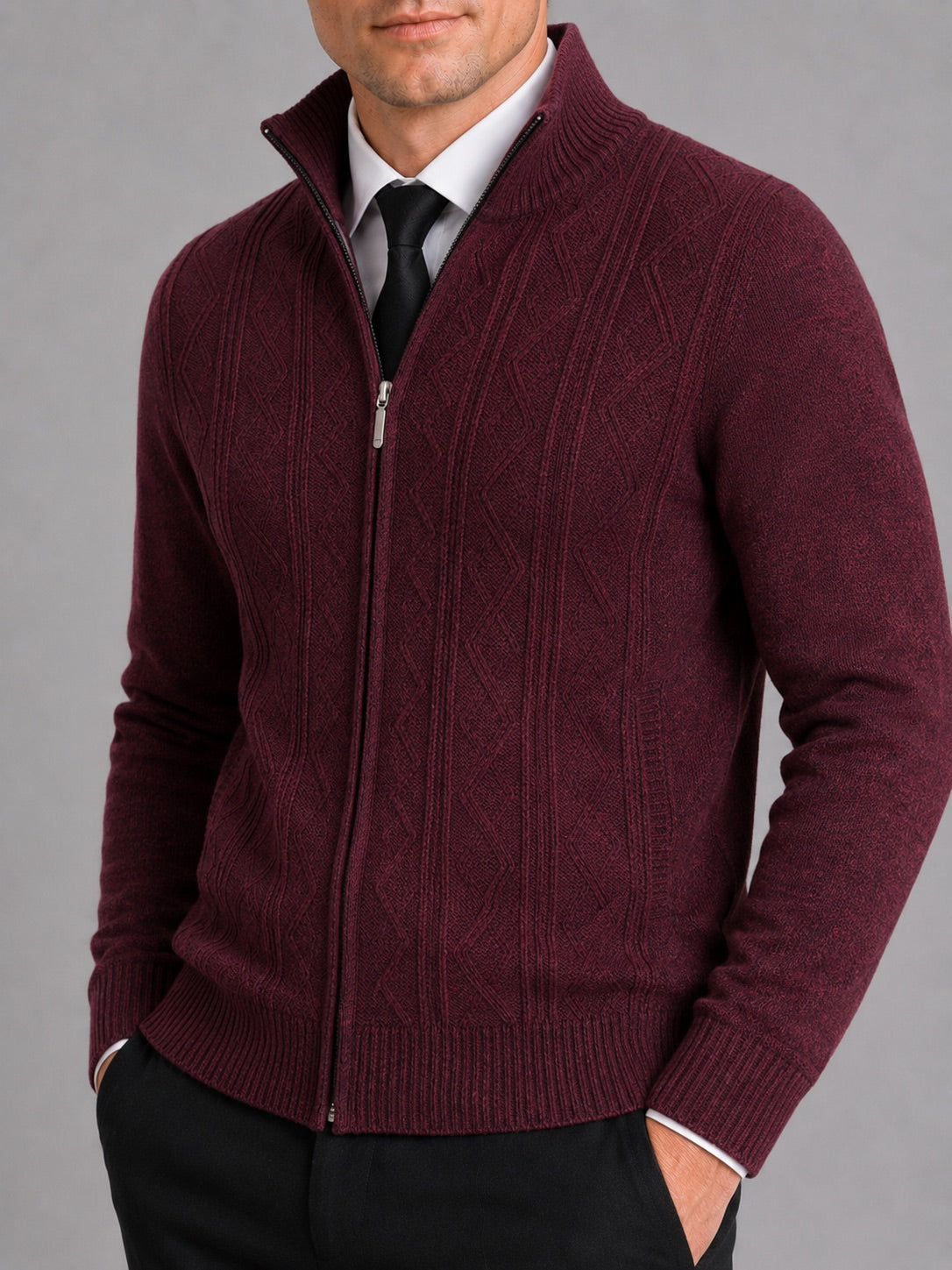 Men’s Knit Stand Collar Full Zip Thick Warm Autumn Winter Jumper for Casual and Everyday Wear