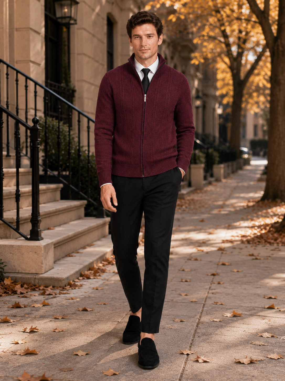 Men’s Knit Stand Collar Full Zip Thick Warm Autumn Winter Jumper for Casual and Everyday Wear