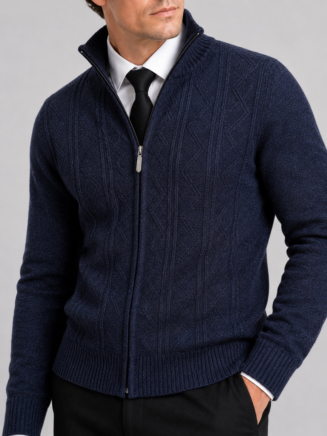 Men’s Knit Stand Collar Full Zip Thick Warm Autumn Winter Jumper for Casual and Everyday Wear