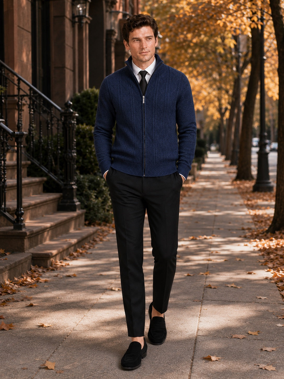 Men’s Knit Stand Collar Full Zip Thick Warm Autumn Winter Jumper for Casual and Everyday Wear