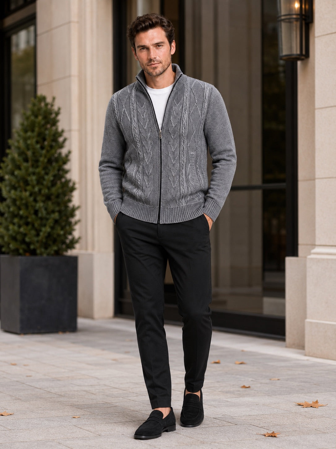 Men’s Knit Stand Collar Full Zip Thick Warm Autumn Winter Jumper for Casual and Everyday Wear