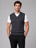Men’s Sleeveless Jumper V-Neck Solid Colour Sleeveless Knit Autumn Winter Layer for Business Casual and Everyday Wear