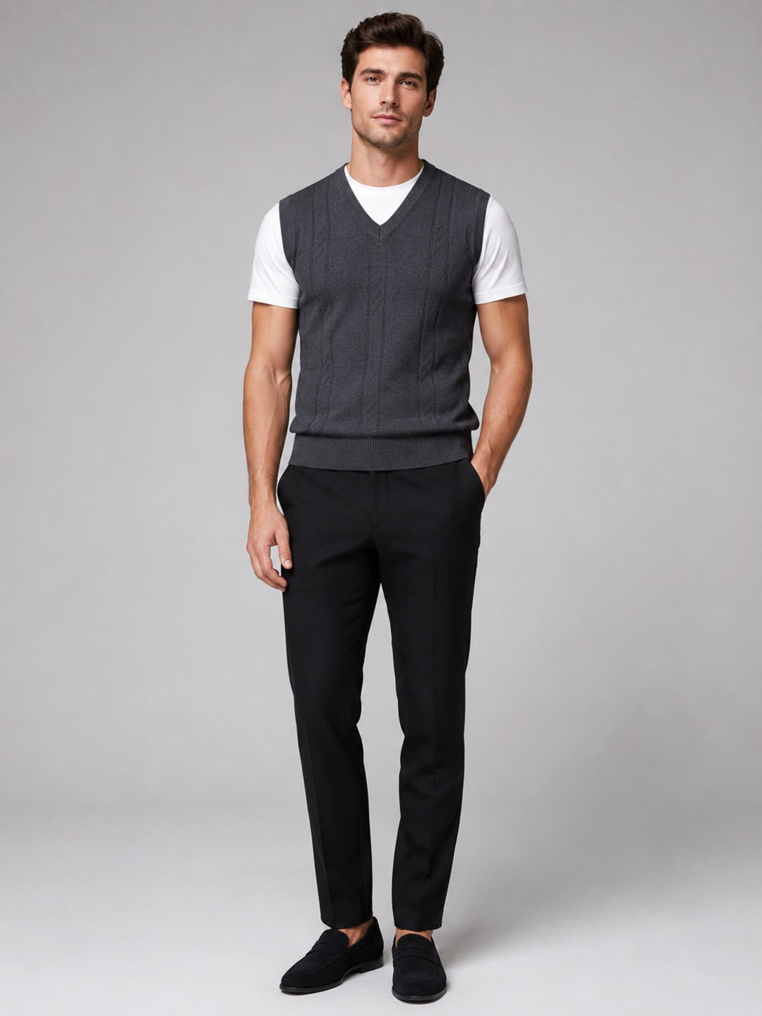Men’s Sleeveless Jumper V-Neck Solid Colour Sleeveless Knit Autumn Winter Layer for Business Casual and Everyday Wear