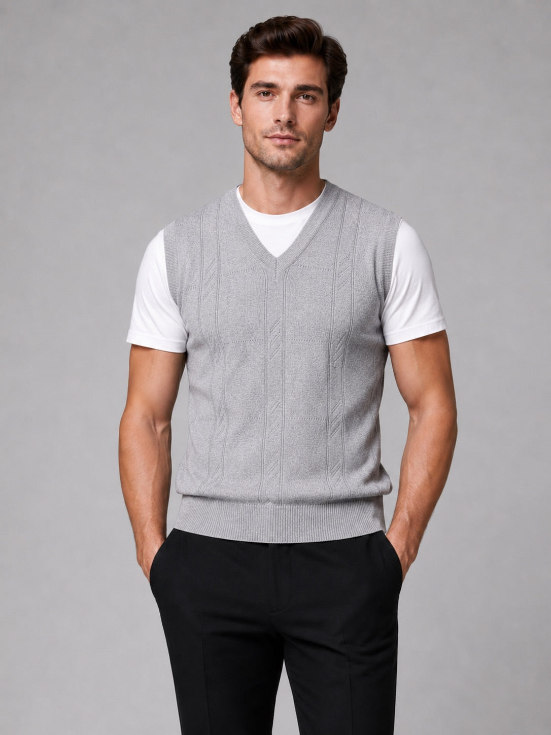 Men’s Sleeveless Jumper V-Neck Solid Colour Sleeveless Knit Autumn Winter Layer for Business Casual and Everyday Wear