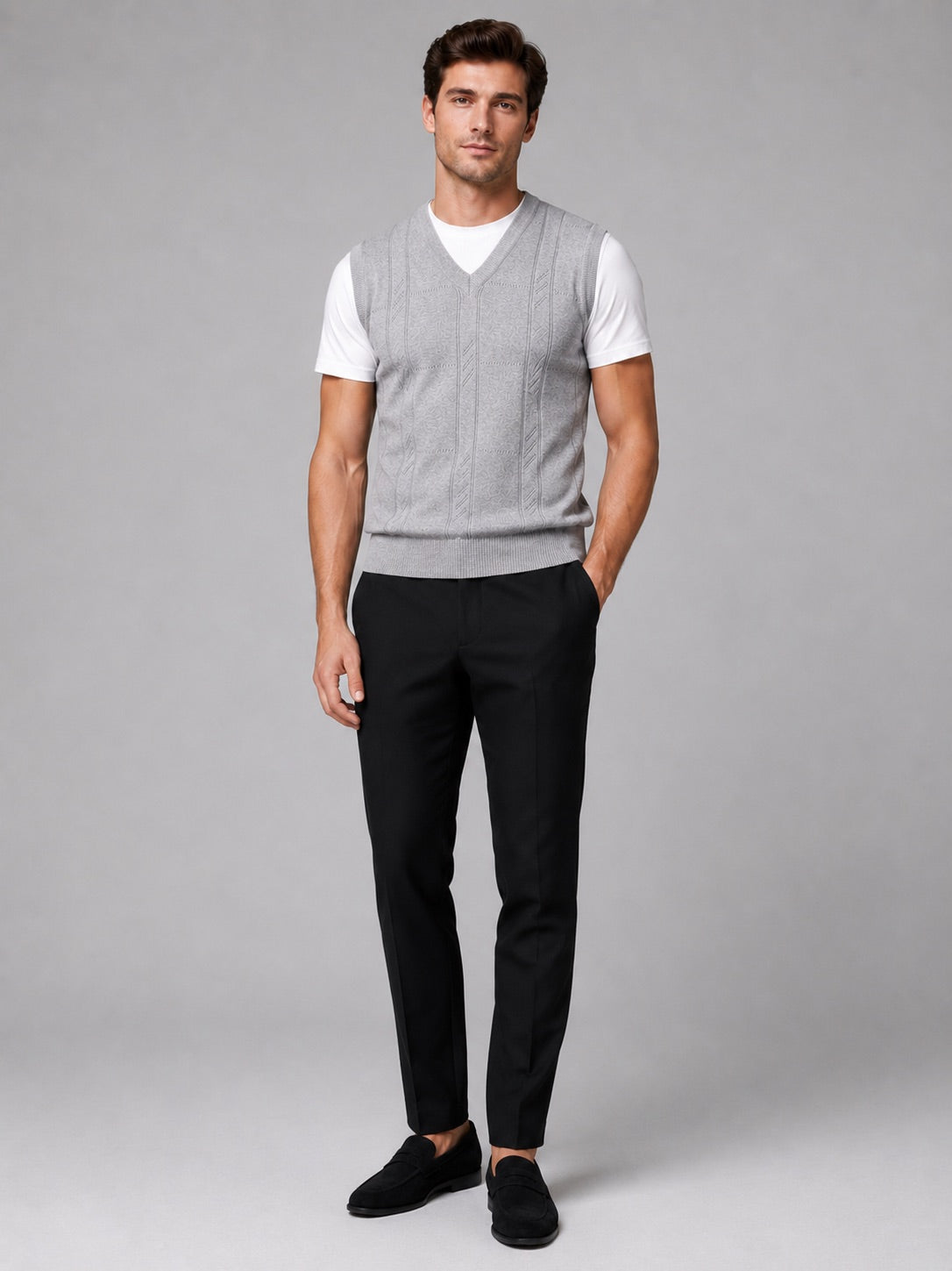 Men’s Sleeveless Jumper V-Neck Solid Colour Sleeveless Knit Autumn Winter Layer for Business Casual and Everyday Wear