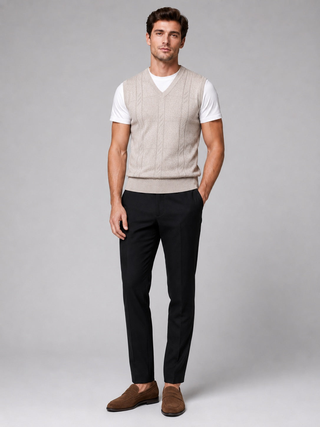 Men’s Sleeveless Jumper V-Neck Solid Colour Sleeveless Knit Autumn Winter Layer for Business Casual and Everyday Wear