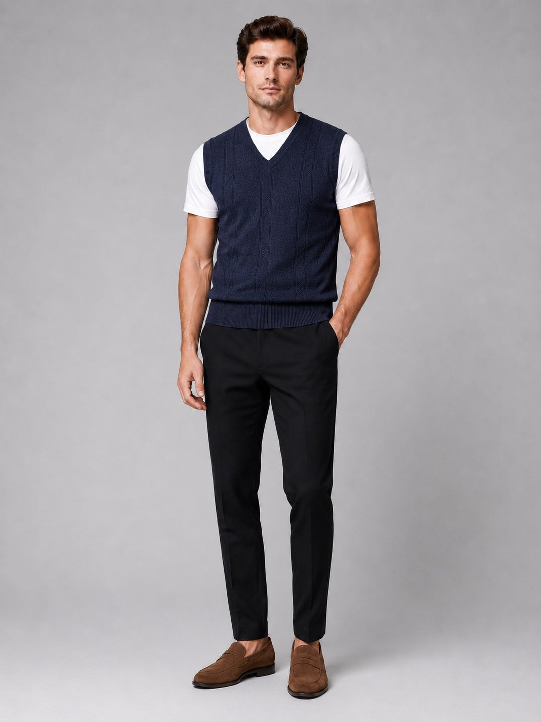 Men’s Sleeveless Jumper V-Neck Solid Colour Sleeveless Knit Autumn Winter Layer for Business Casual and Everyday Wear