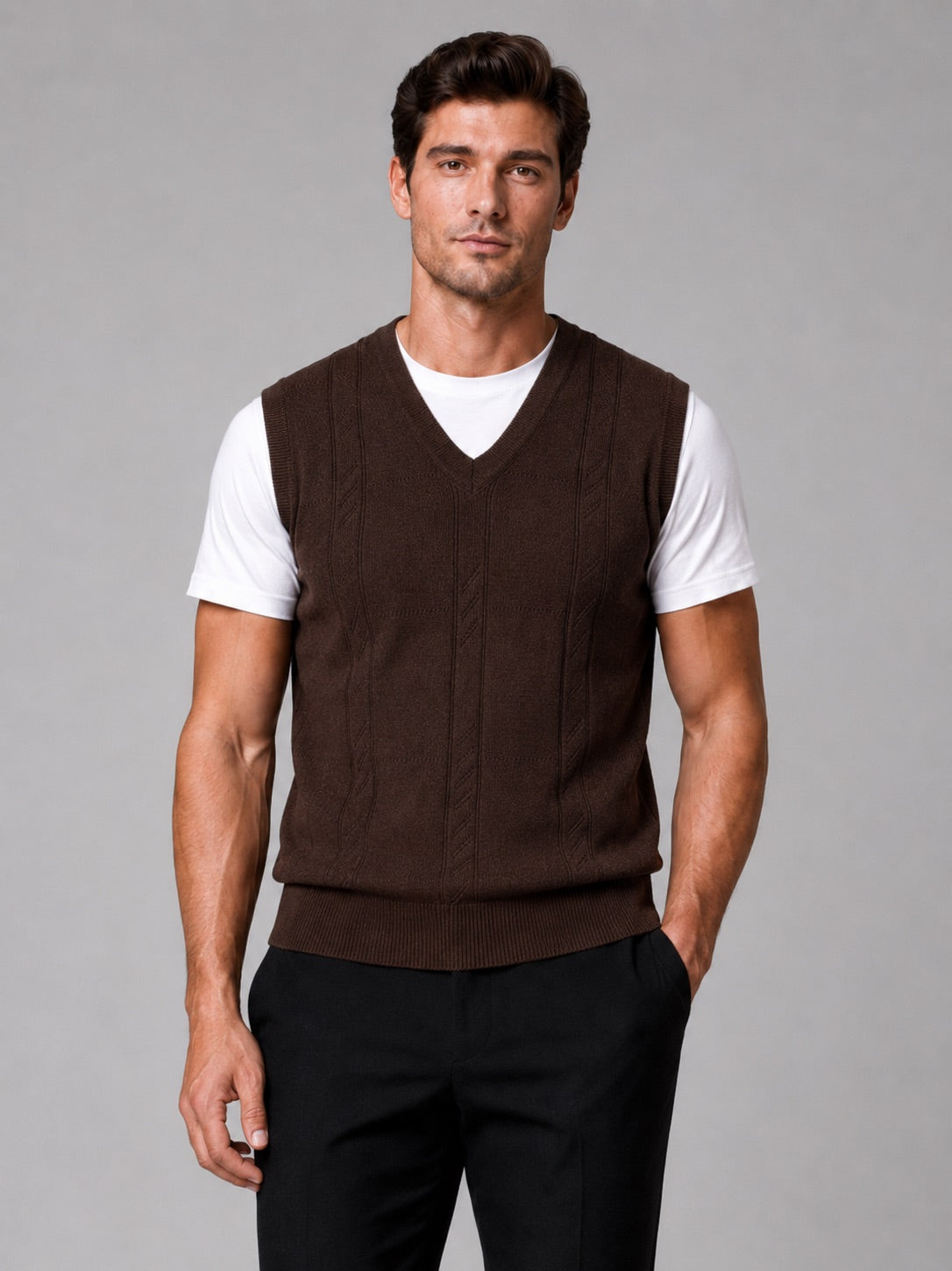 Men’s Sleeveless Jumper V-Neck Solid Colour Sleeveless Knit Autumn Winter Layer for Business Casual and Everyday Wear