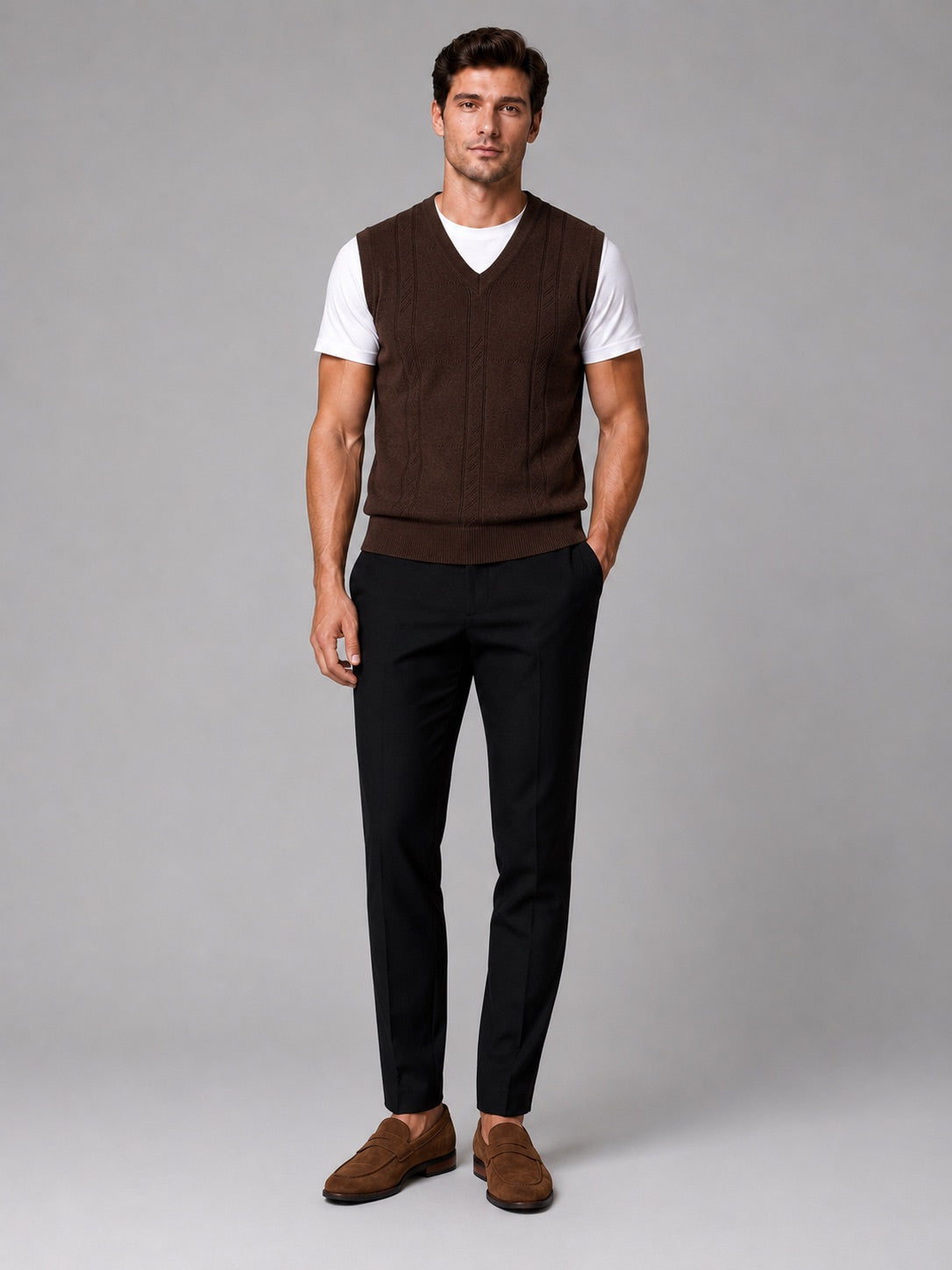 Men’s Sleeveless Jumper V-Neck Solid Colour Sleeveless Knit Autumn Winter Layer for Business Casual and Everyday Wear