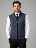 Men’s Sleeveless Jumper Full Zip Stand Collar Slim Fit Knit Autumn Winter Layer for Business Casual and Everyday Wear