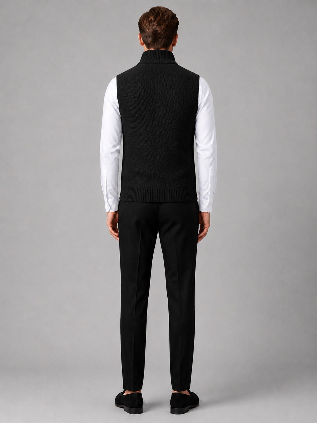 Men’s Sleeveless Jumper Full Zip Stand Collar Slim Fit Knit Autumn Winter Layer for Business Casual and Everyday Wear