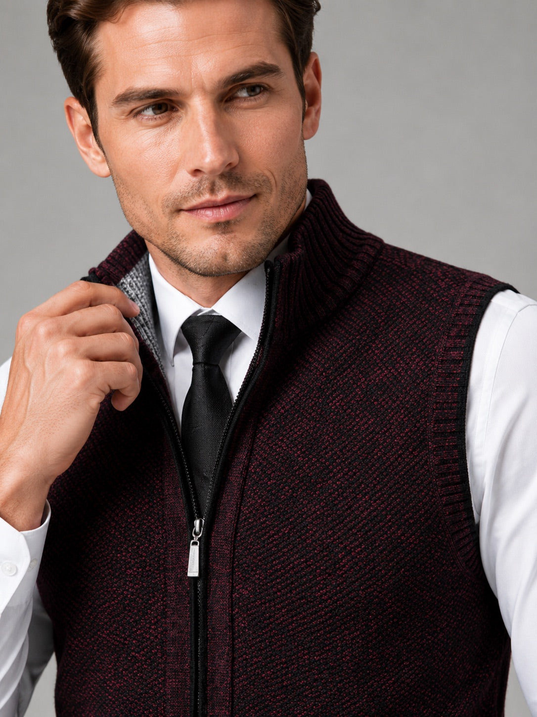 Men’s Sleeveless Jumper Full Zip Stand Collar Slim Fit Knit Autumn Winter Layer for Business Casual and Everyday Wear