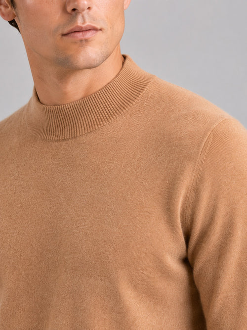 Men’s 100% Wool Mock Neck Jumper Warm Solid Colour Autumn Winter Pullover for Business Casual and Everyday Wear