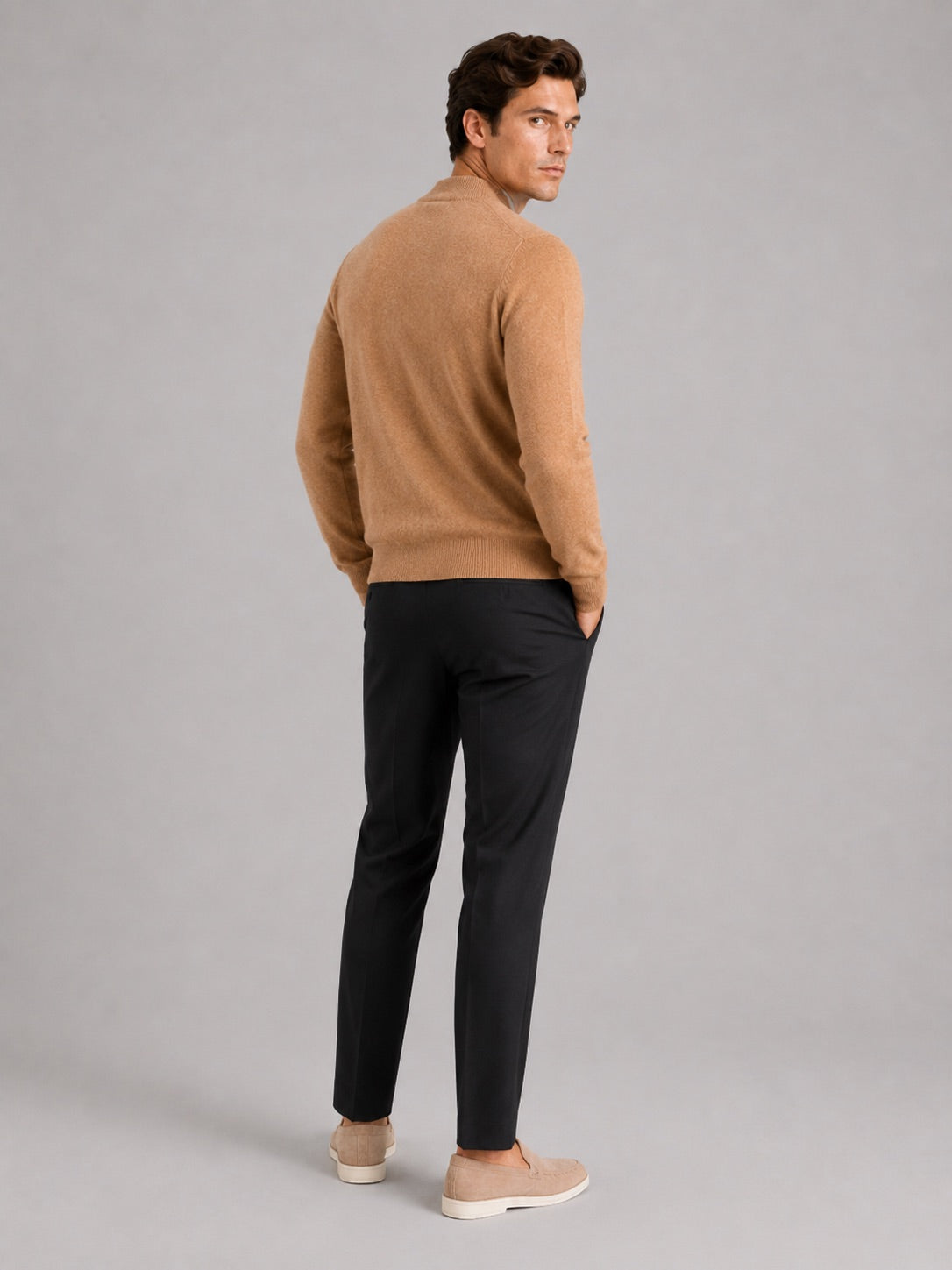 Men’s 100% Wool Mock Neck Jumper Warm Solid Colour Autumn Winter Pullover for Business Casual and Everyday Wear