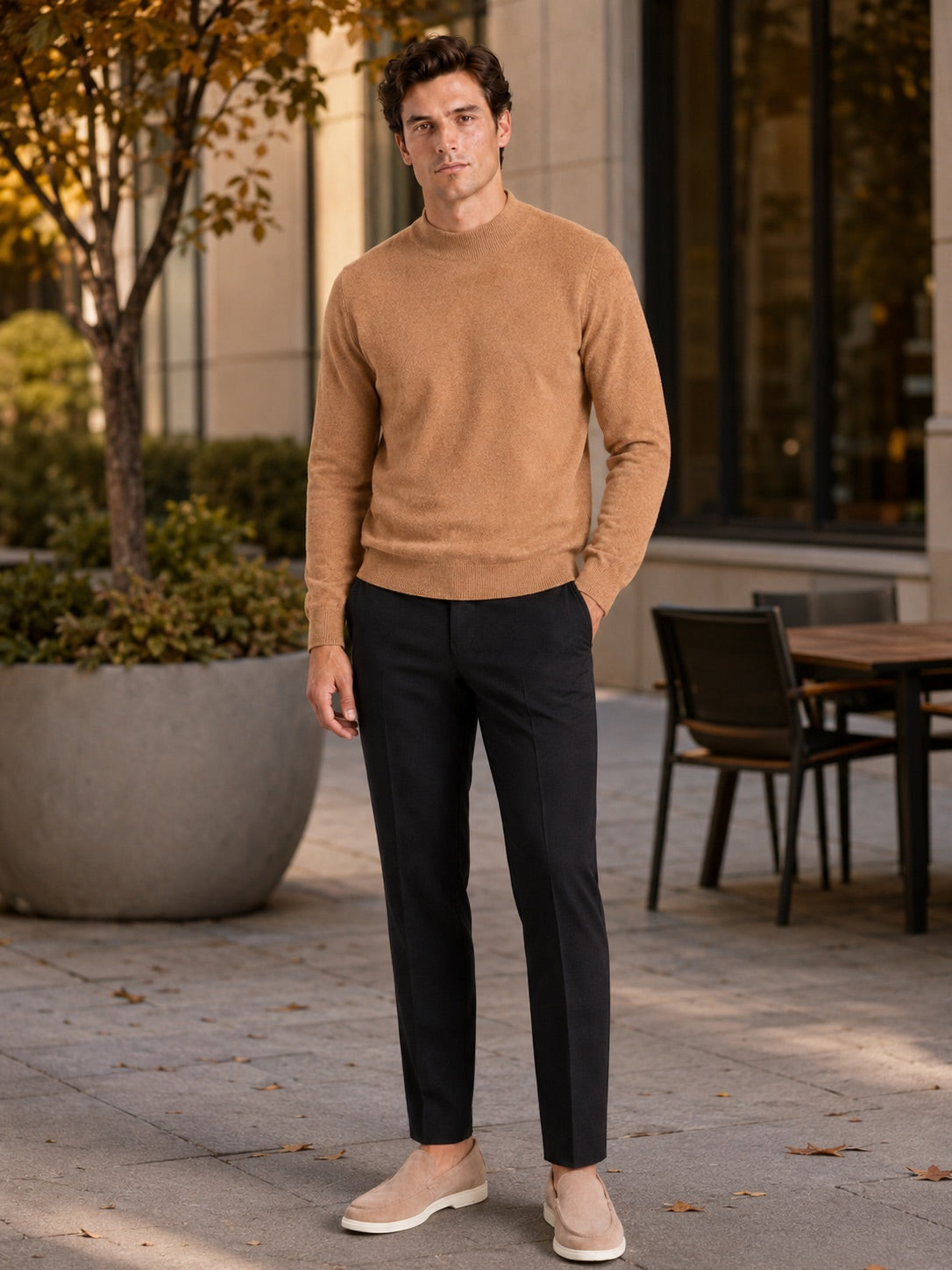 Men’s 100% Wool Mock Neck Jumper Warm Solid Colour Autumn Winter Pullover for Business Casual and Everyday Wear