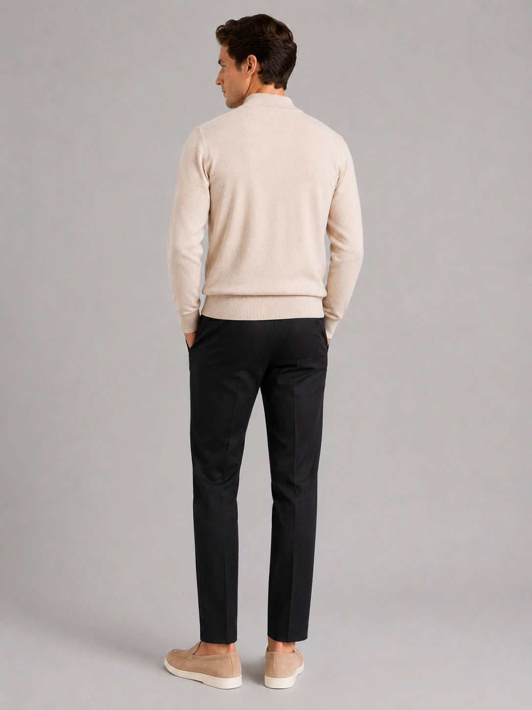Men’s 100% Wool Mock Neck Jumper Warm Solid Colour Autumn Winter Pullover for Business Casual and Everyday Wear