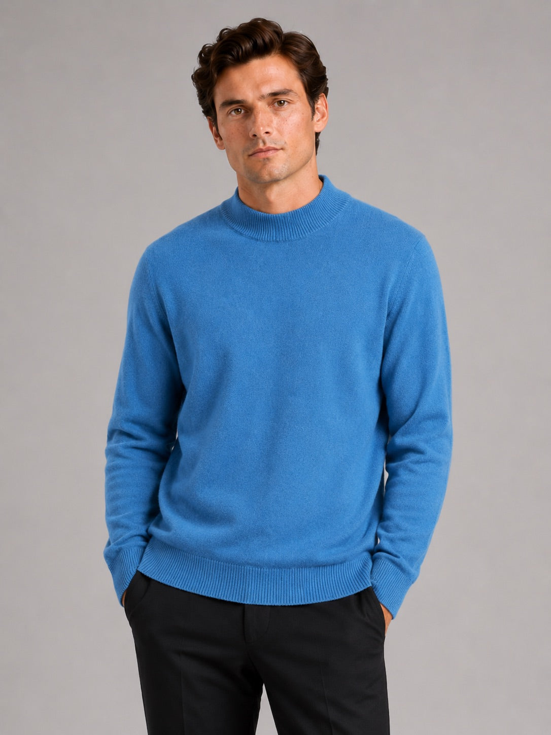 Men’s 100% Wool Mock Neck Jumper Warm Solid Colour Autumn Winter Pullover for Business Casual and Everyday Wear